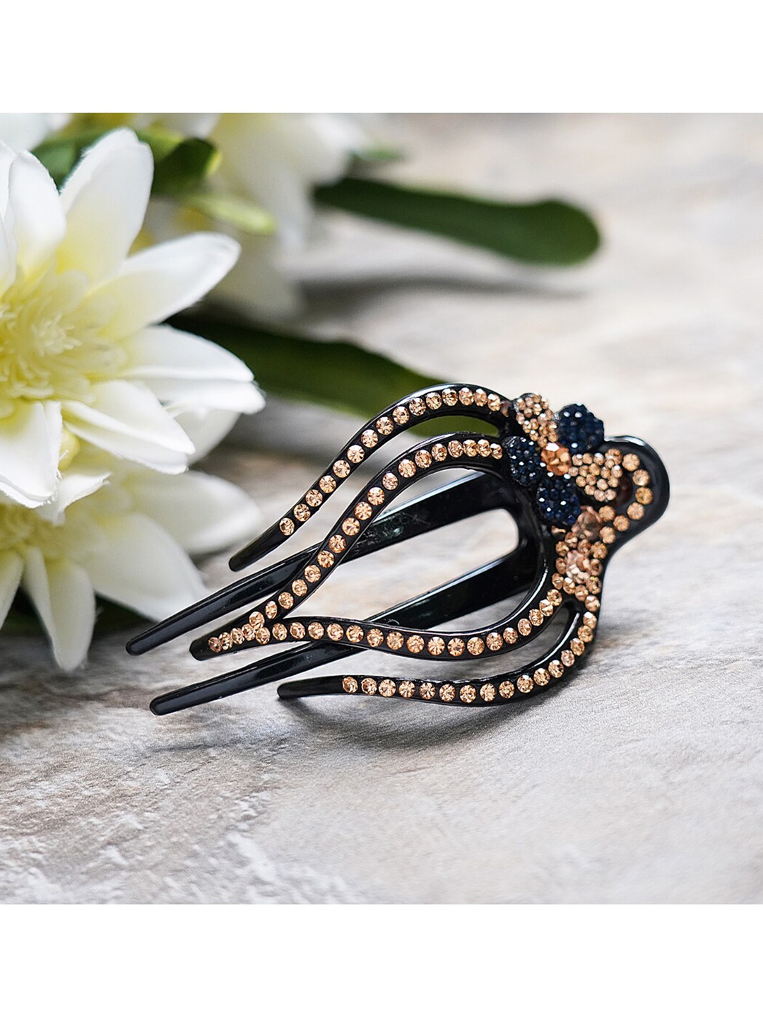 

MIZORRI Women Gold-Toned & Black Embellished French Barrette