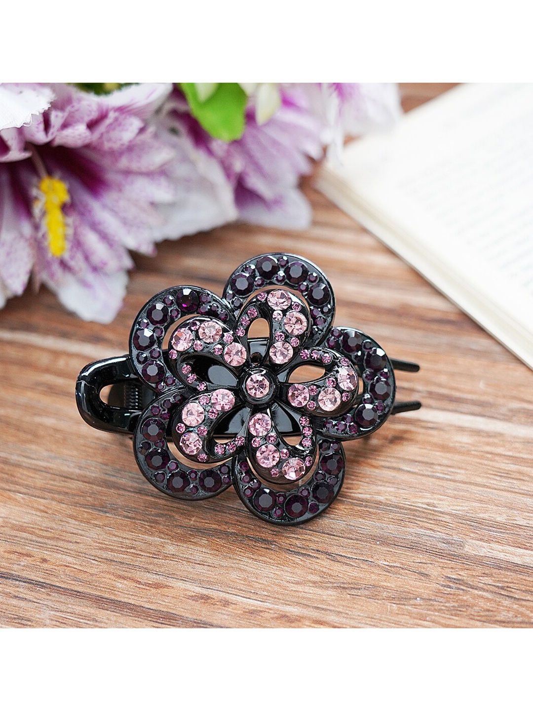 

MIZORRI Women Black & Pink Beaded Claw Clip