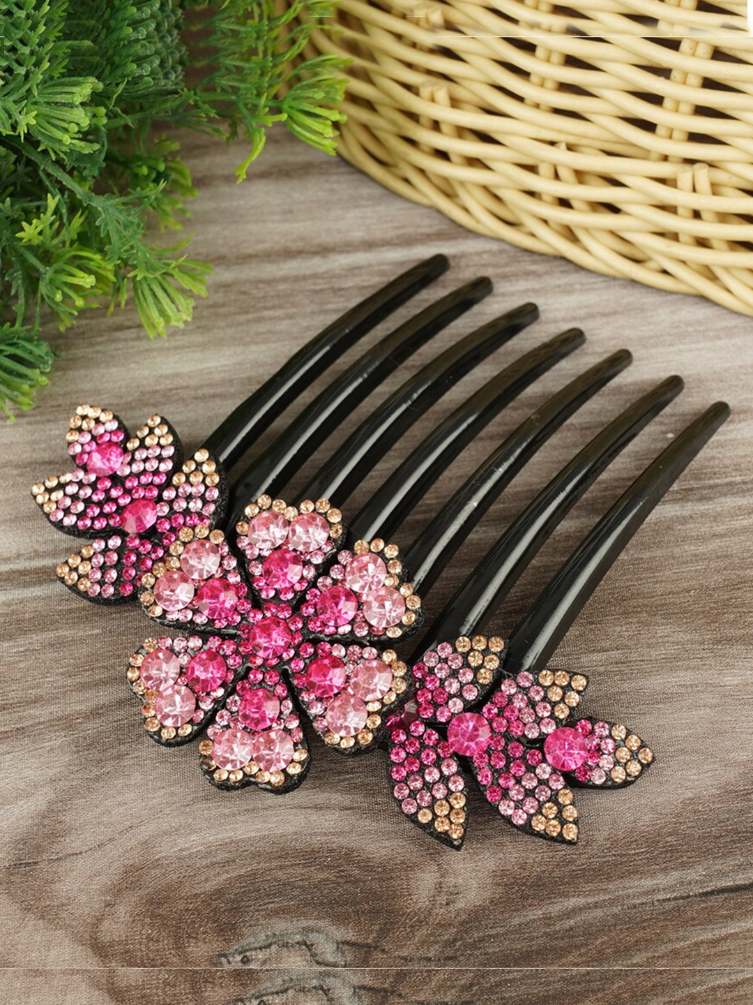 

MIZORRI Women Pink & Black Beaded Hair Accessory Set of