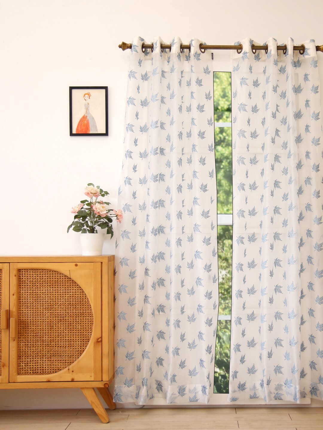 

Ariana Blue & White Floral Sheer Long Door Curtain