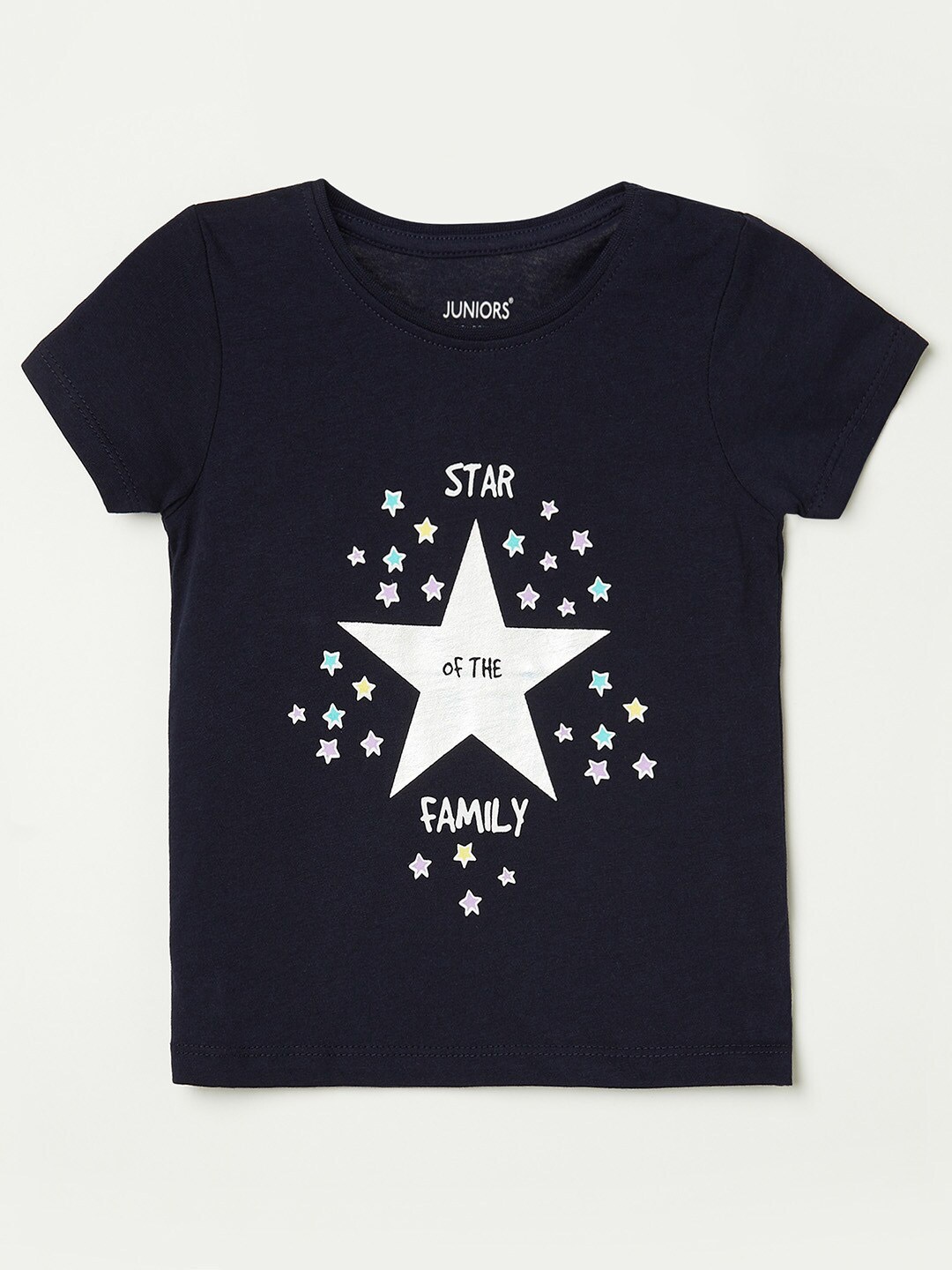 

Juniors by Lifestyle Girls Navy Blue Printed Pure Cotton T-shirt