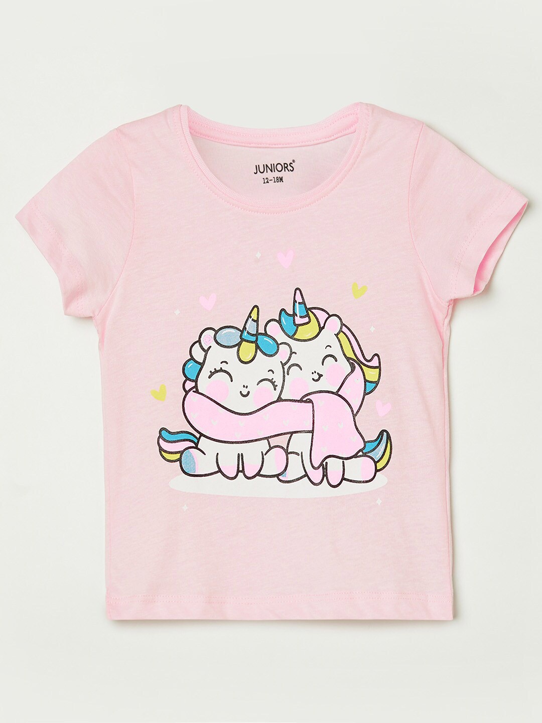 

Juniors by Lifestyle Girls Pink Printed Pure Cotton Applique T-shirt