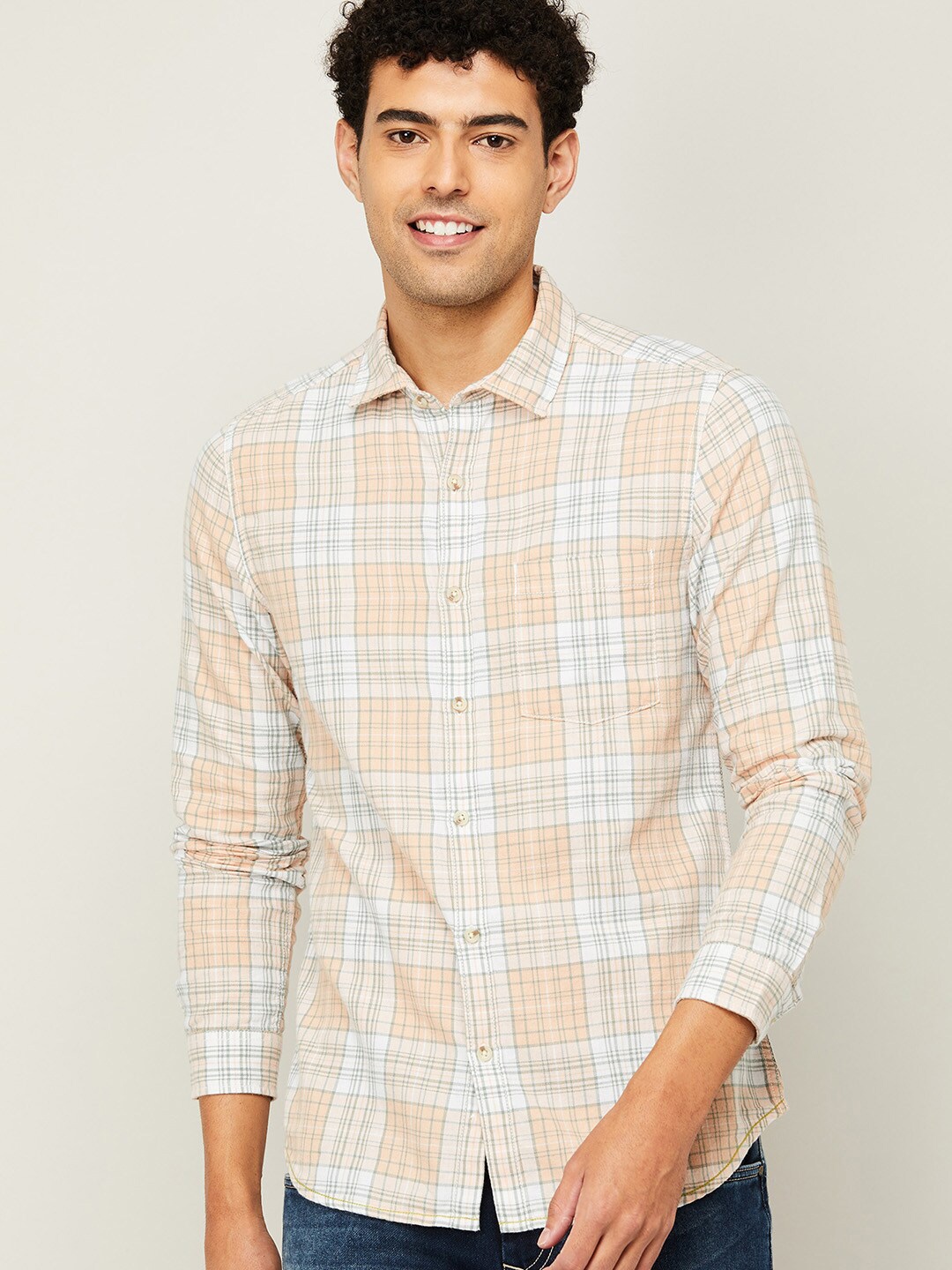 

Forca by Lifestyle Men Pink Tartan Checks Checked Casual Shirt