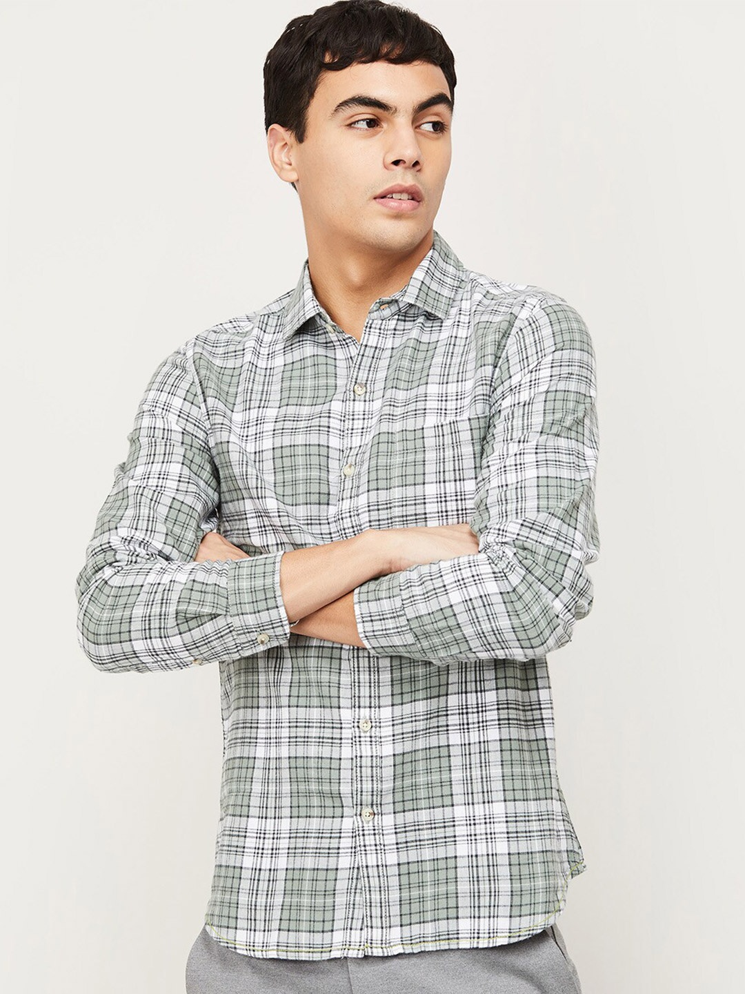 

Forca by Lifestyle Men Green Tartan Checks Checked Casual Shirt