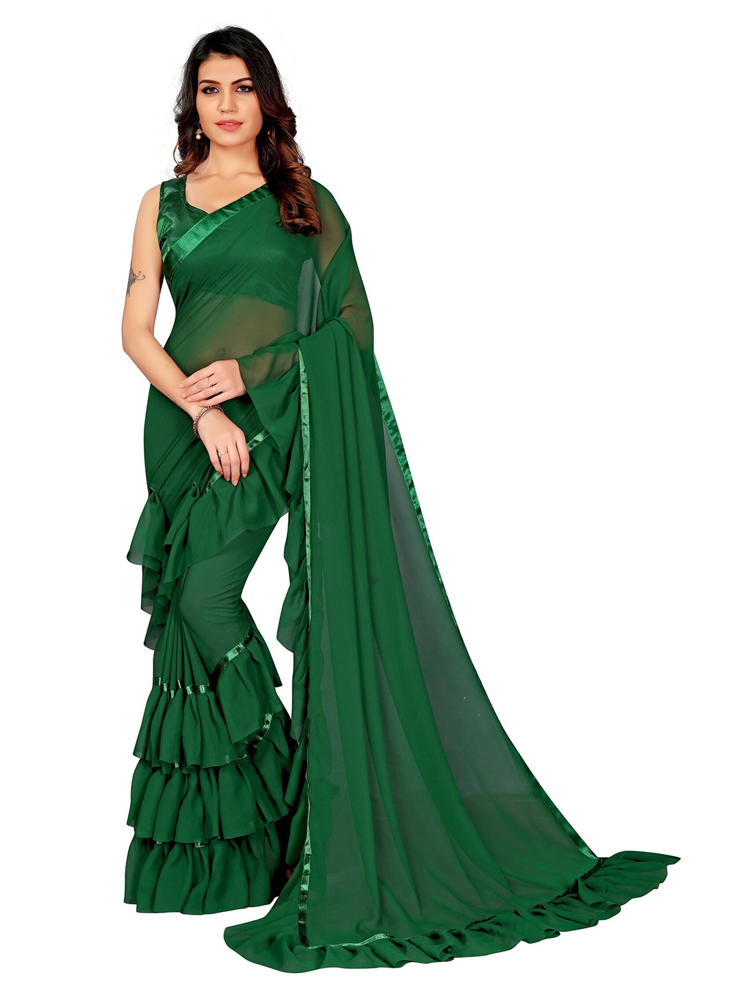 

APNISHA Green Pure Georgette Saree