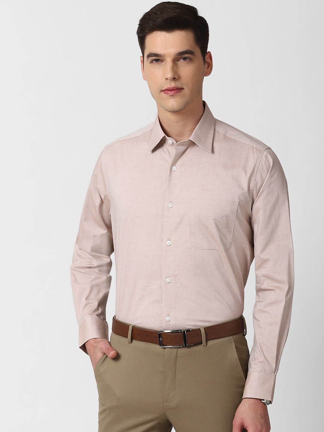 

Peter England Men Khaki Classic Fit Solid Formal Shirt