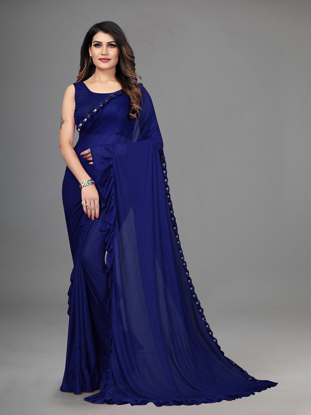 

APNISHA Navy Blue Saree