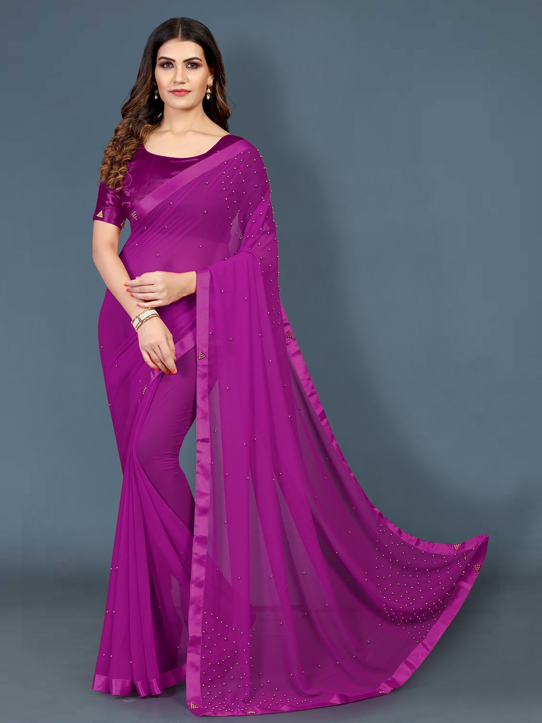 

APNISHA Purple Zari Pure Georgette Saree