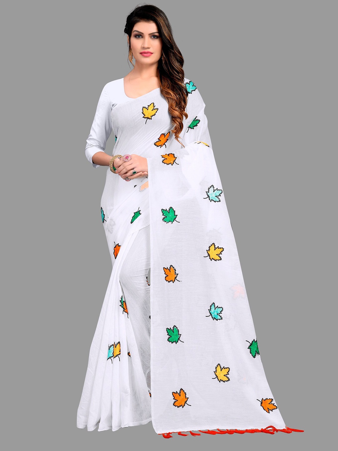 

APNISHA White & Blue Floral Embroidered Pure Cotton Saree