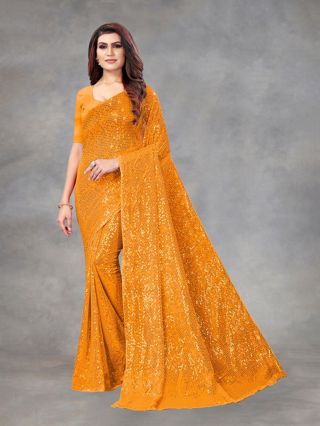 

APNISHA Mustard Floral Pure Georgette Saree