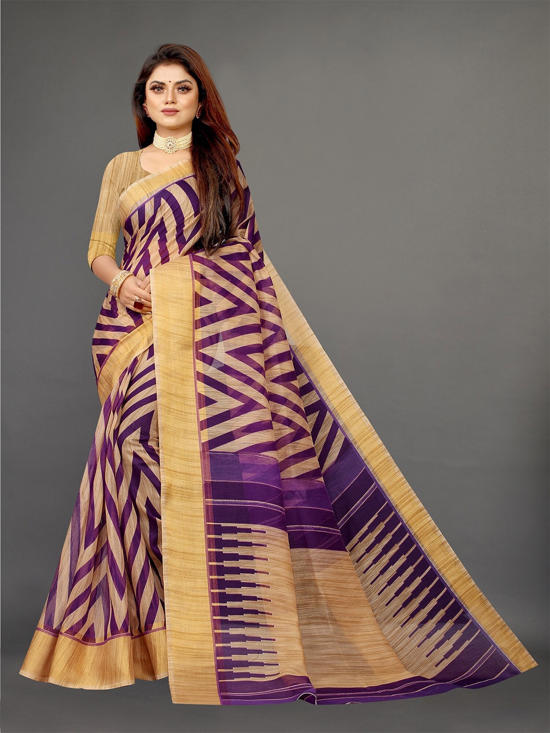 

APNISHA Purple & Beige Pure Cotton Saree