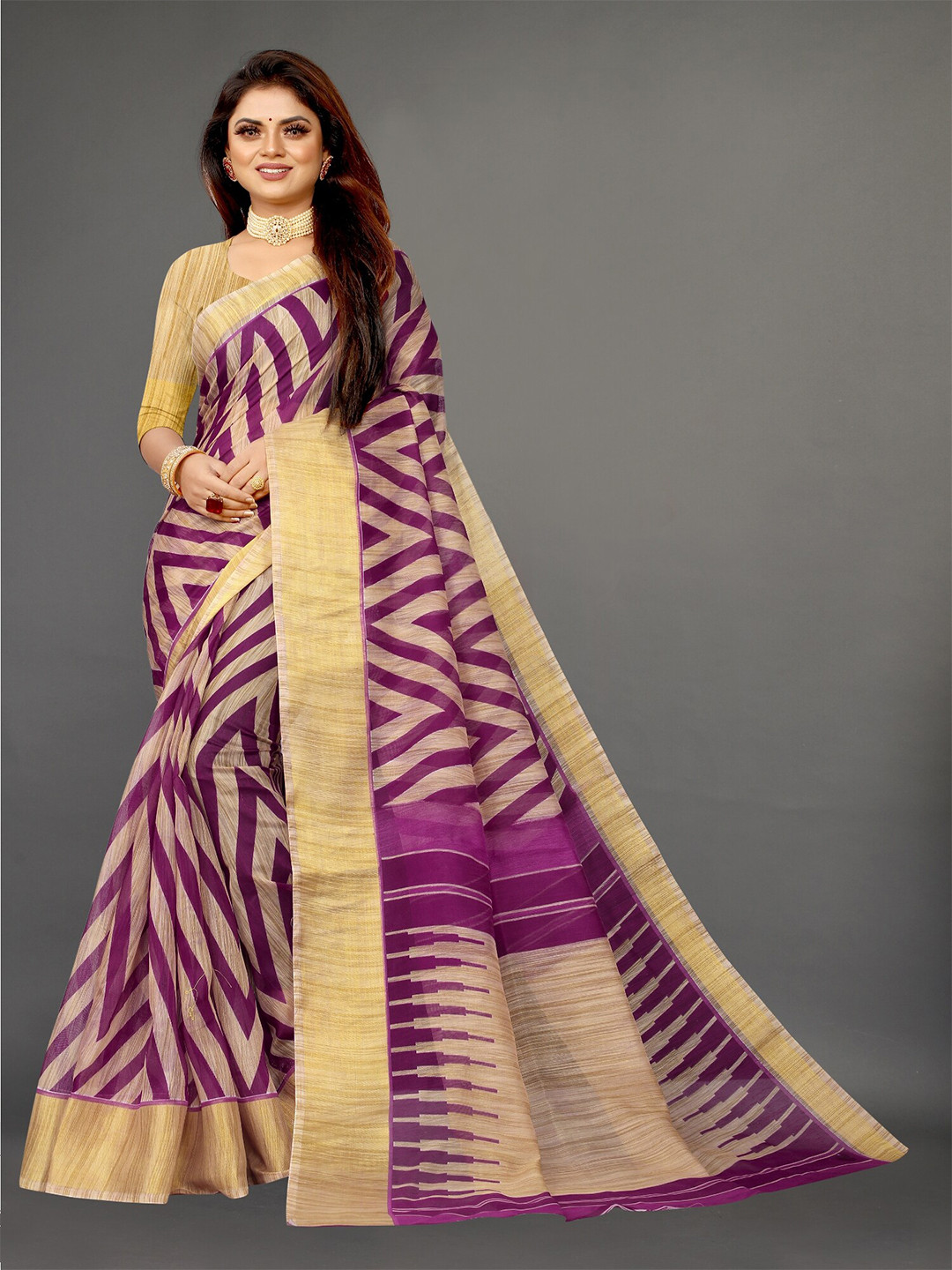 

APNISHA Purple & Beige Pure Cotton Saree