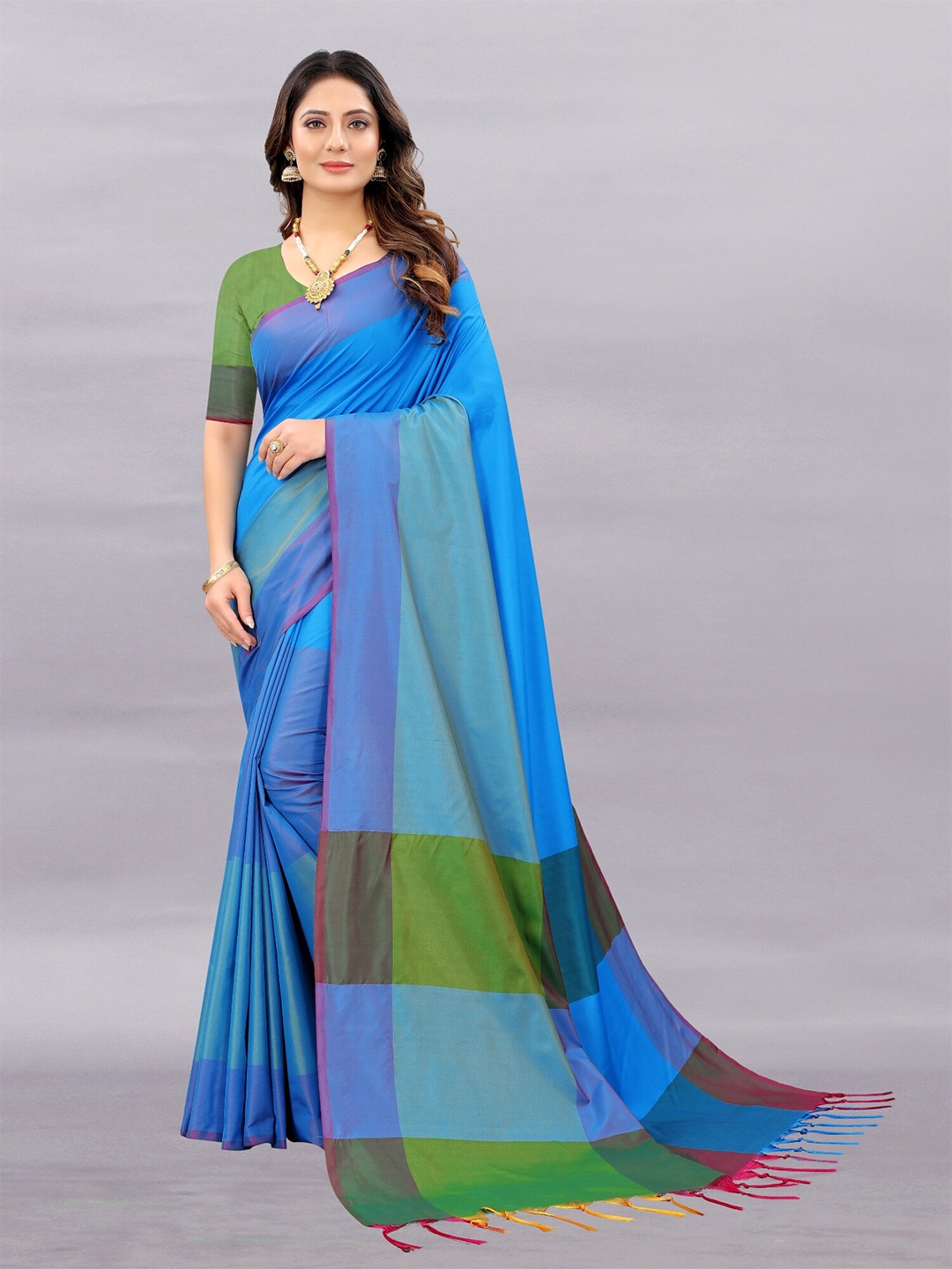 

APNISHA Blue & Green Woven Design Pure Cotton Saree