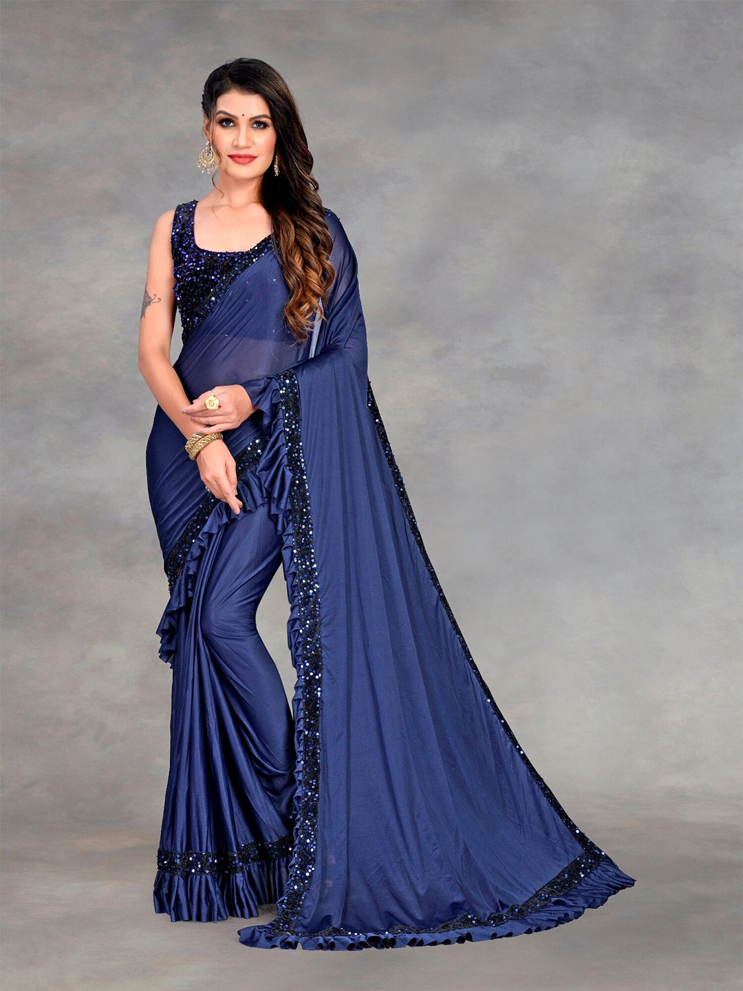 

APNISHA Navy Blue Saree