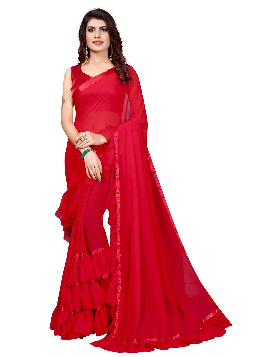 

APNISHA Maroon Pure Georgette Saree