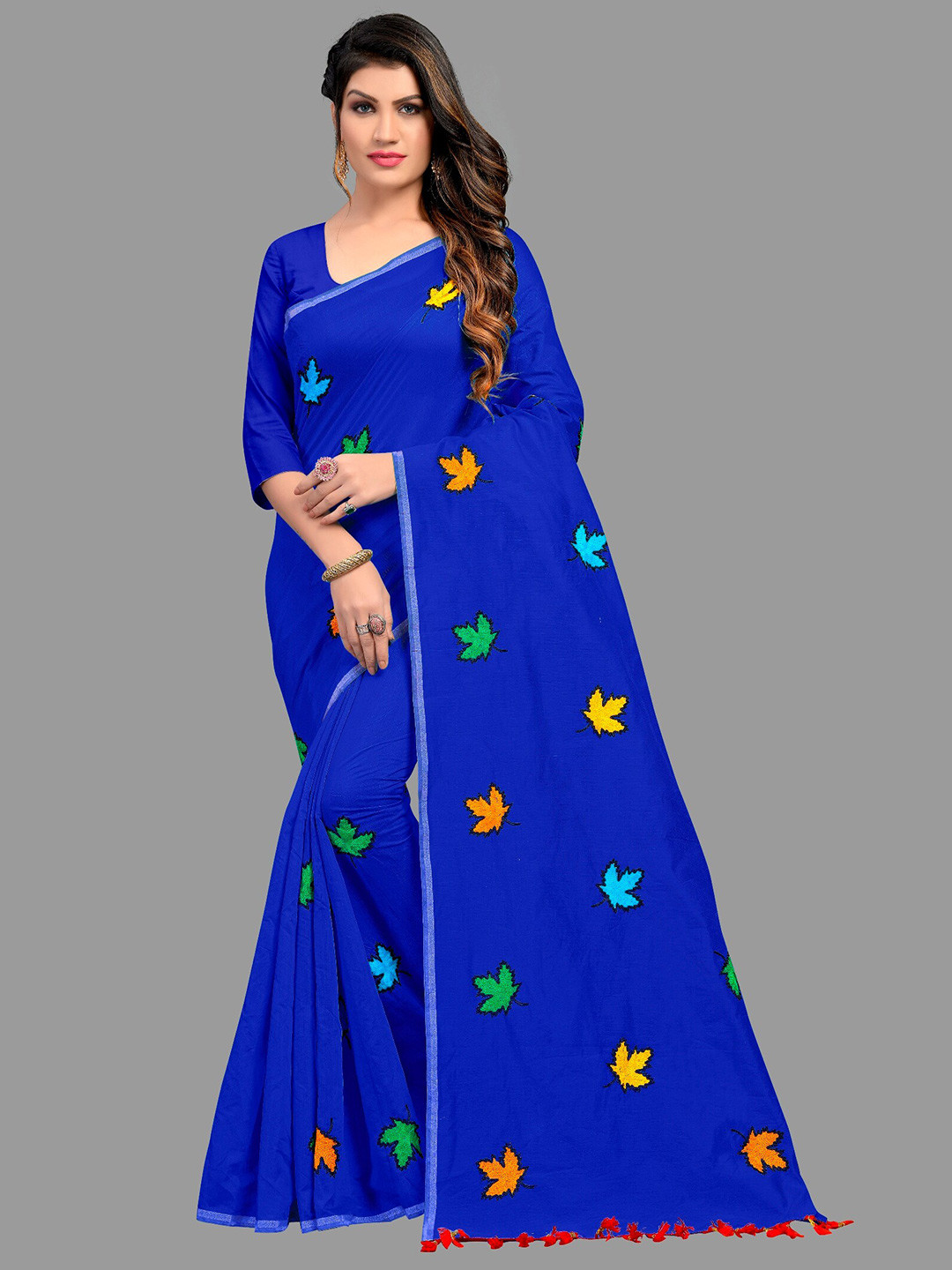 

APNISHA Blue & Orange Pure Cotton Saree