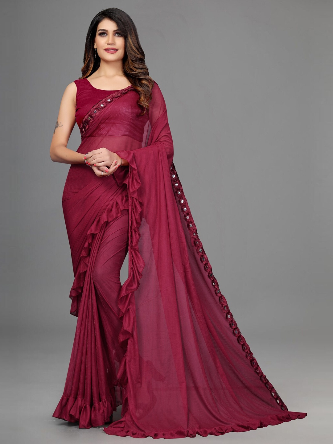 

APNISHA Maroon Saree