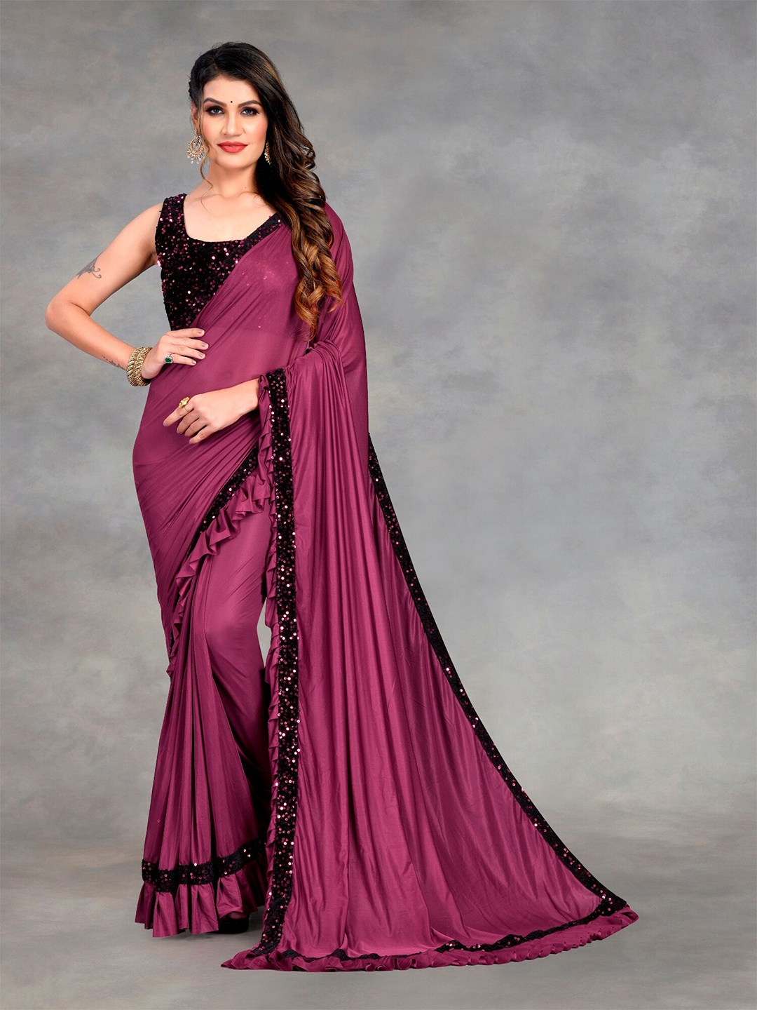 

APNISHA Purple & Black Saree