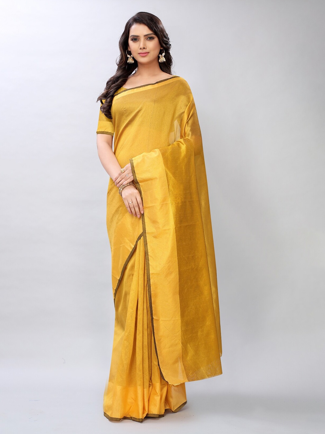 

APNISHA Yellow & Brown Zari Pure Cotton Saree