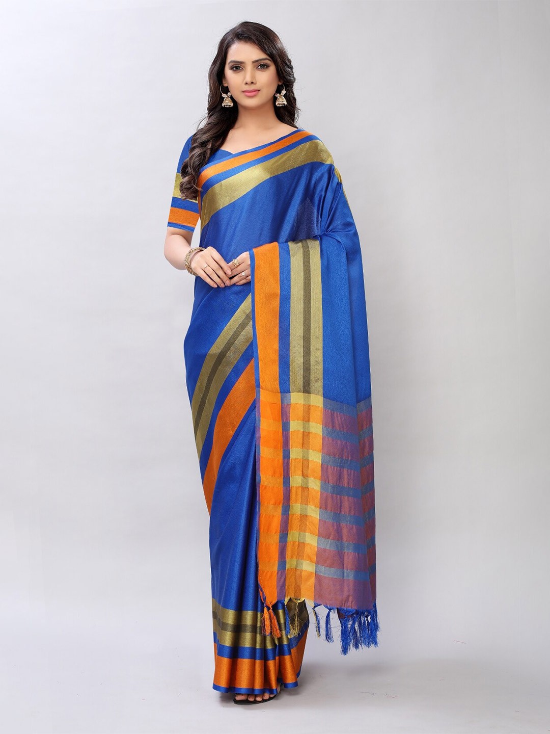 

APNISHA Blue & Yellow Zari Pure Cotton Saree