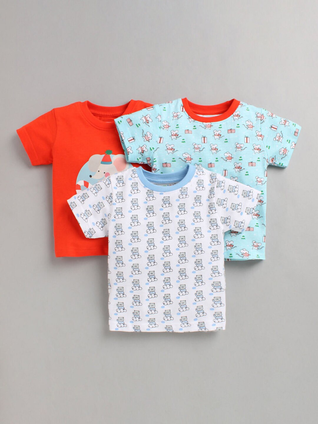 

Hopscotch Boys Red & christmas silver Floral 3 Printed Tropical Applique T-shirt