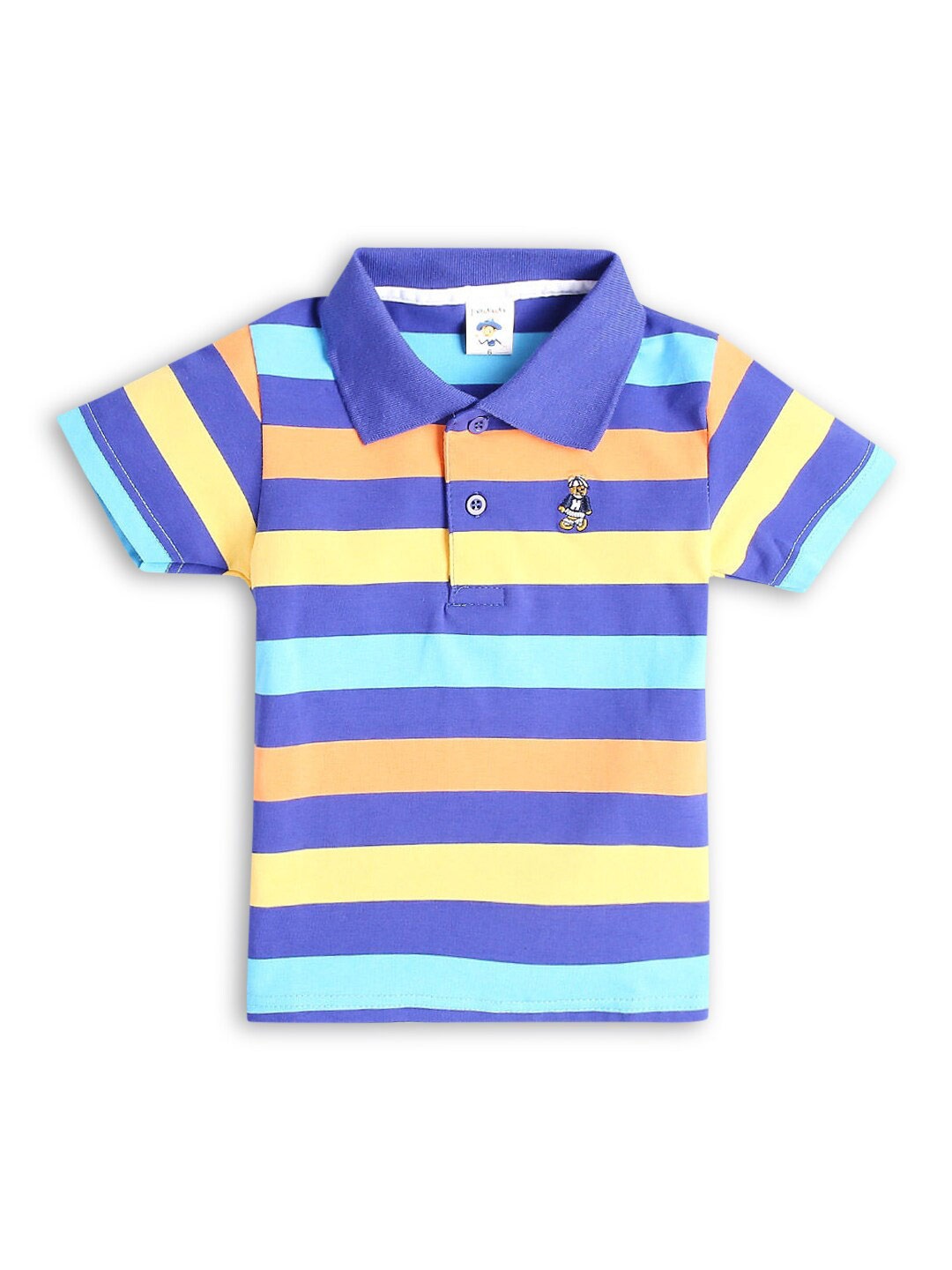 

Hopscotch Boys Multicoloured Striped Henley Neck Applique T-shirt, Multi