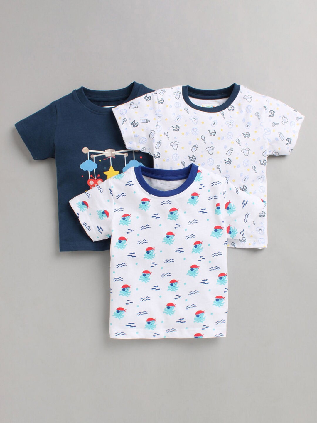

Hopscotch Boys Navy Blue & bright gray 3 V-Neck Raw Edge T-shirt