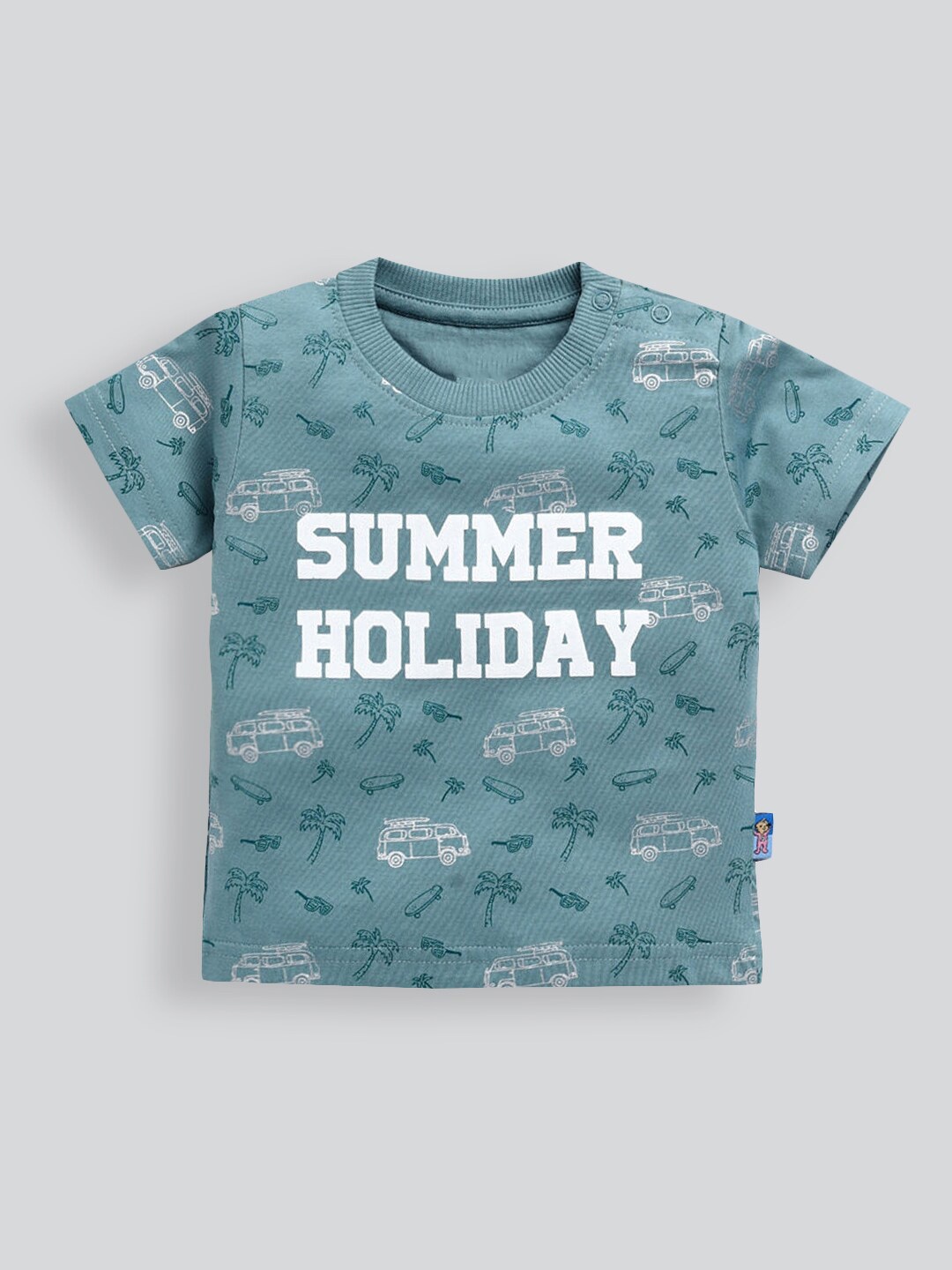 

Hopscotch Boys Blue & adriatic blue Typography Printed High Neck Applique T-shirt