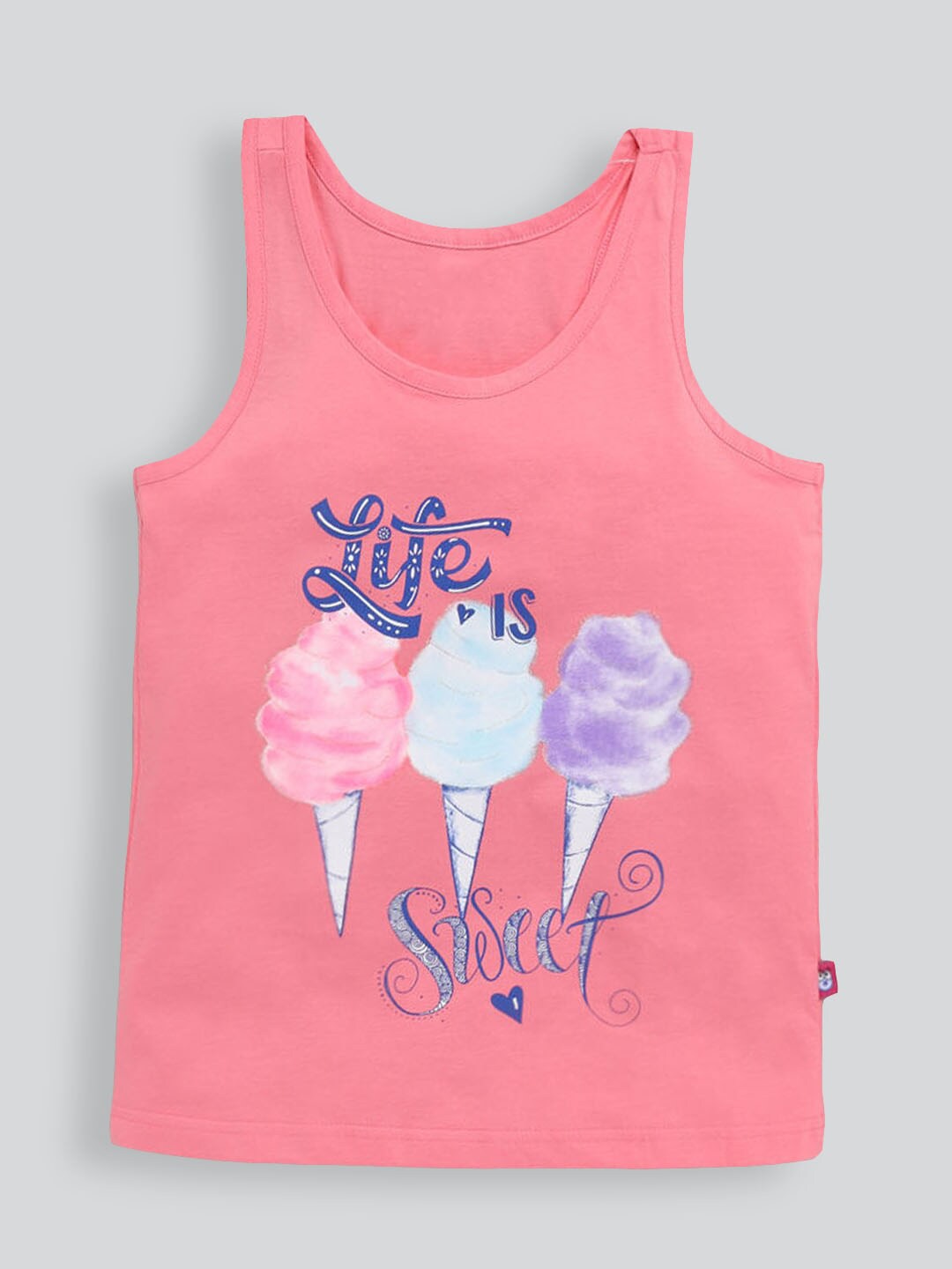 

Hopscotch Girls Peach-Coloured Printed Extended Sleeves Applique T-shirt