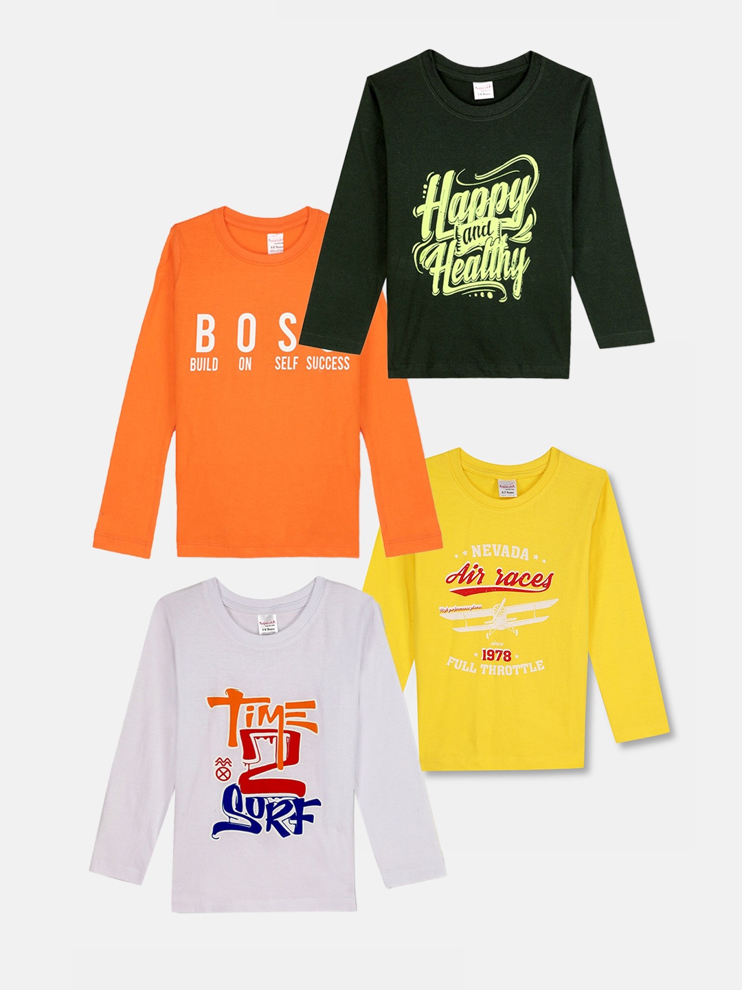 

Hopscotch Boys Multicoloured Typography 5 Printed Applique T-shirt, Multi