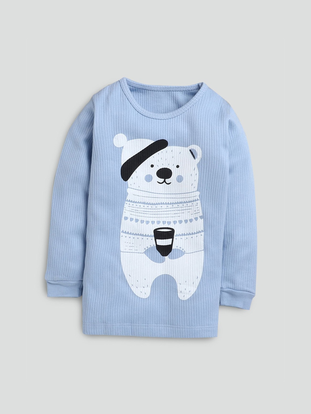 

Hopscotch Kids Blue Graphic Printed Cotton Thermal Top