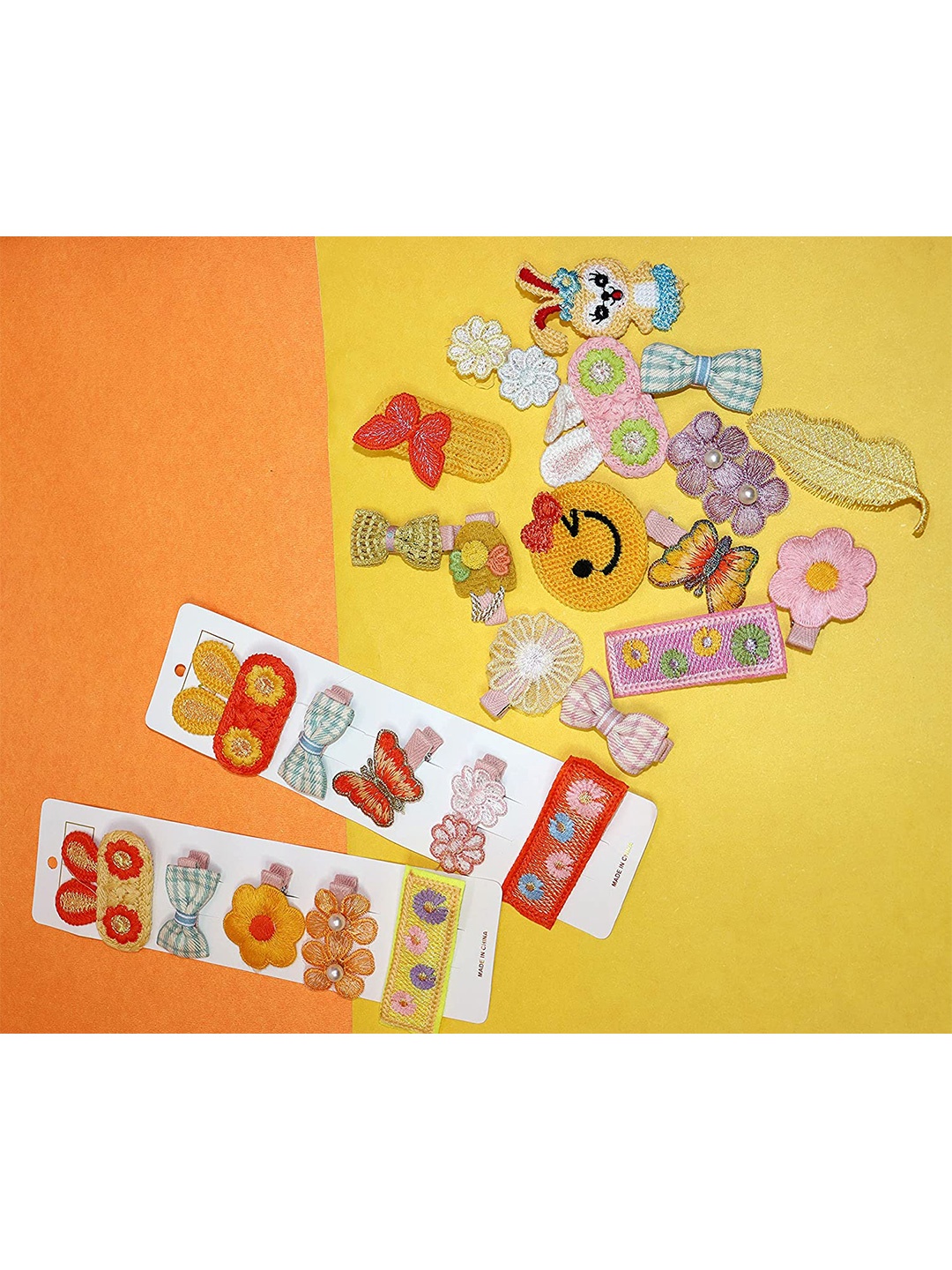 

VAGHBHATT Girls Yellow & Green Set of 5 Hair Accessory Set