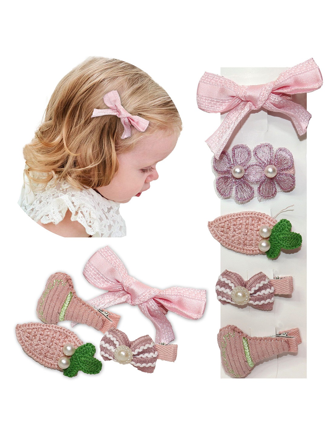 

VAGHBHATT Girls Pink & Green Set of 5 Hair Accessory Set