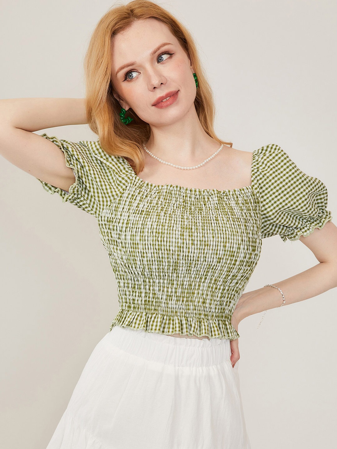 

URBANIC Green Checked Top