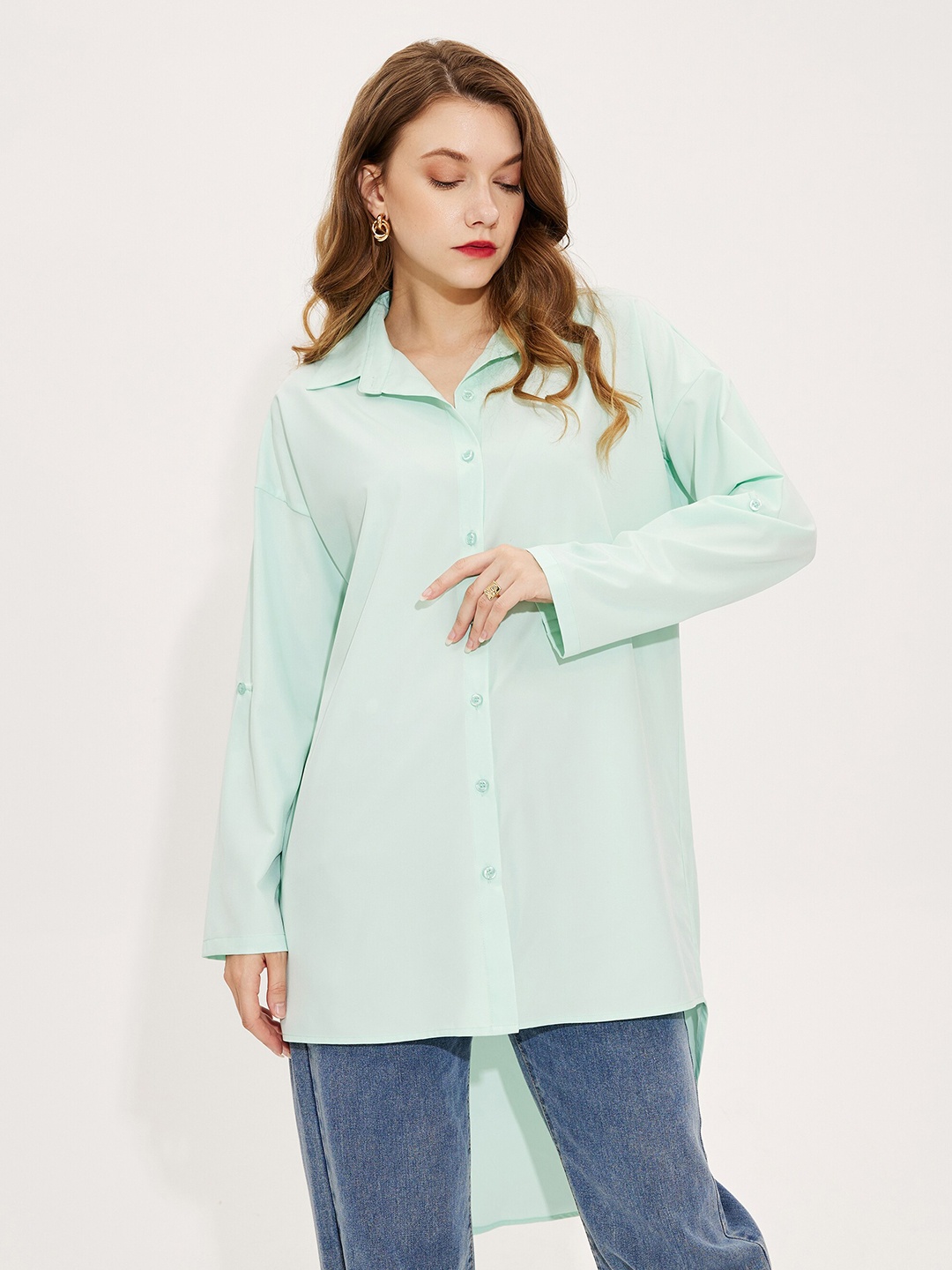 

URBANIC Green Shirt Style Top