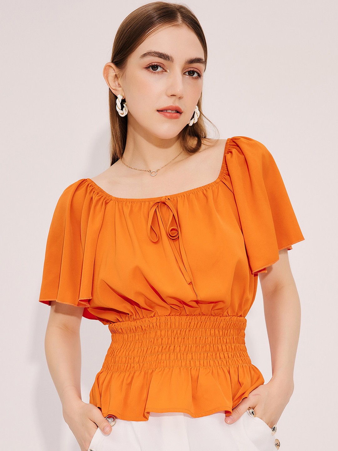 

URBANIC Orange Cinched Waist Top
