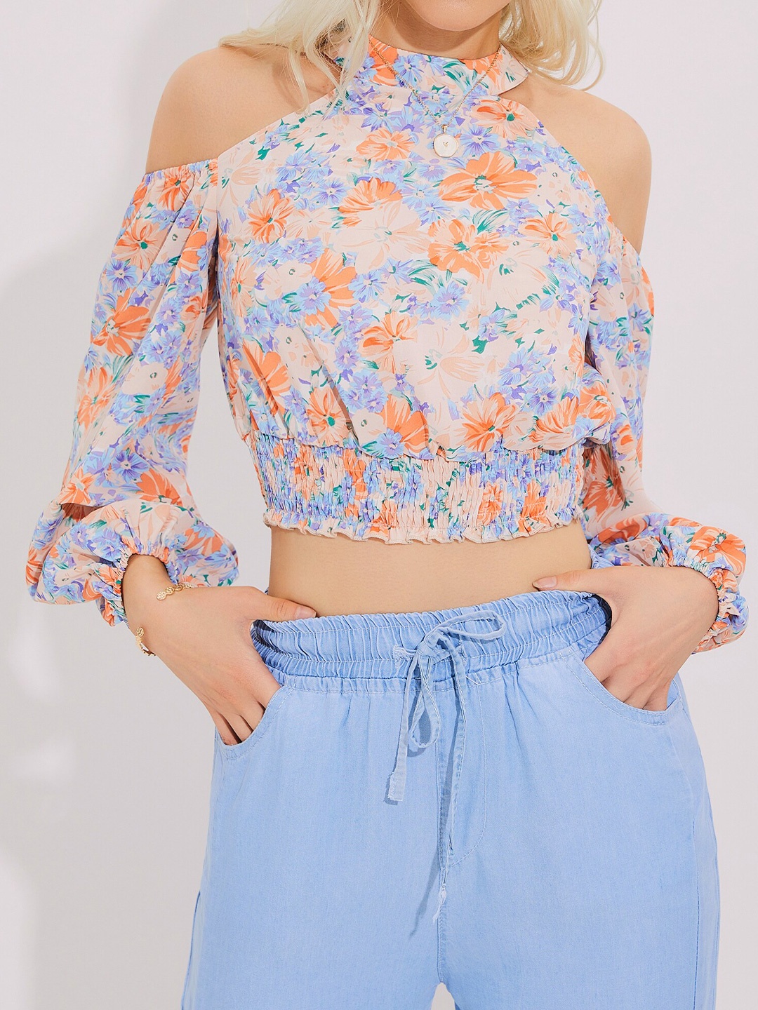 

URBANIC Pink Floral Print Blouson Top