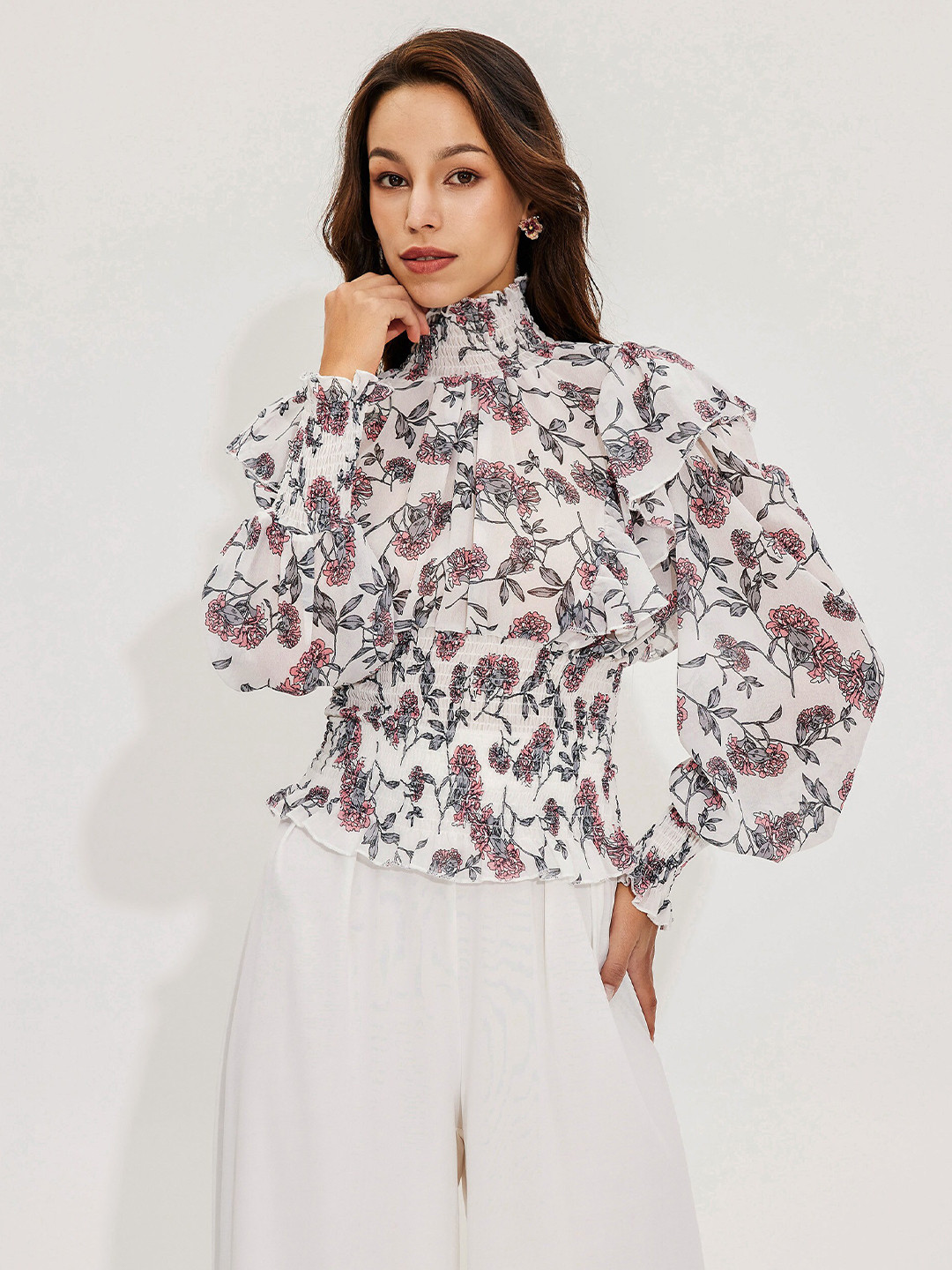 

URBANIC White Floral Print Shirt Style Top