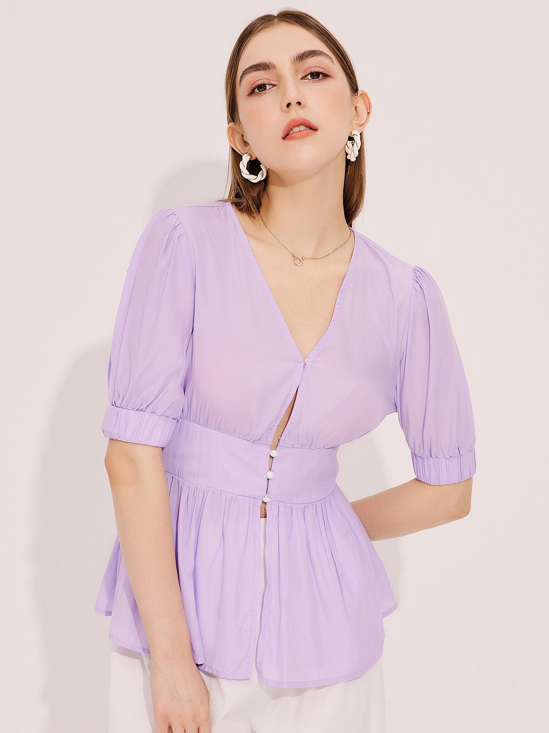 

URBANIC Purple Cinched Waist Top