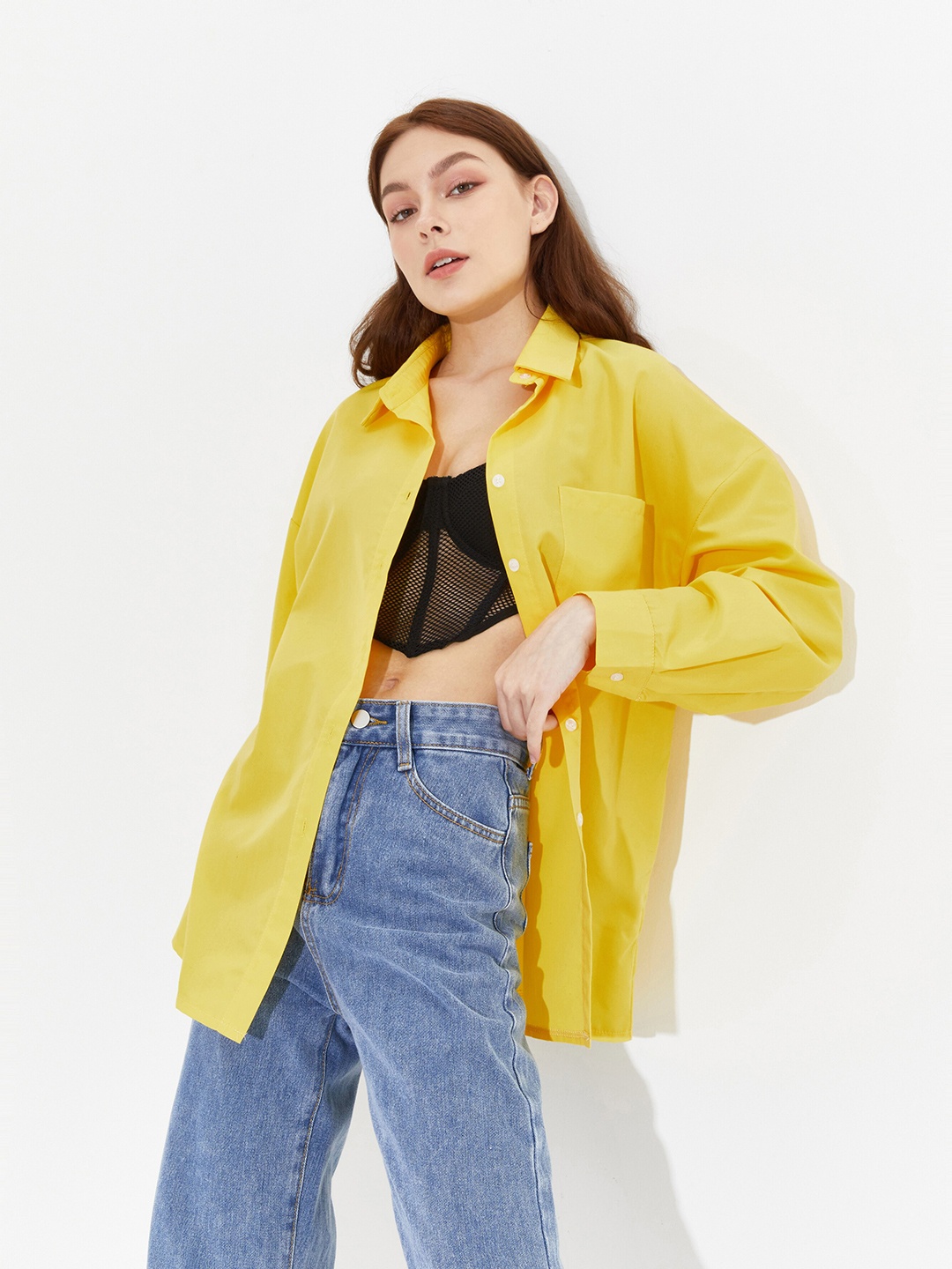 

URBANIC Yellow Shirt Style Crop Top