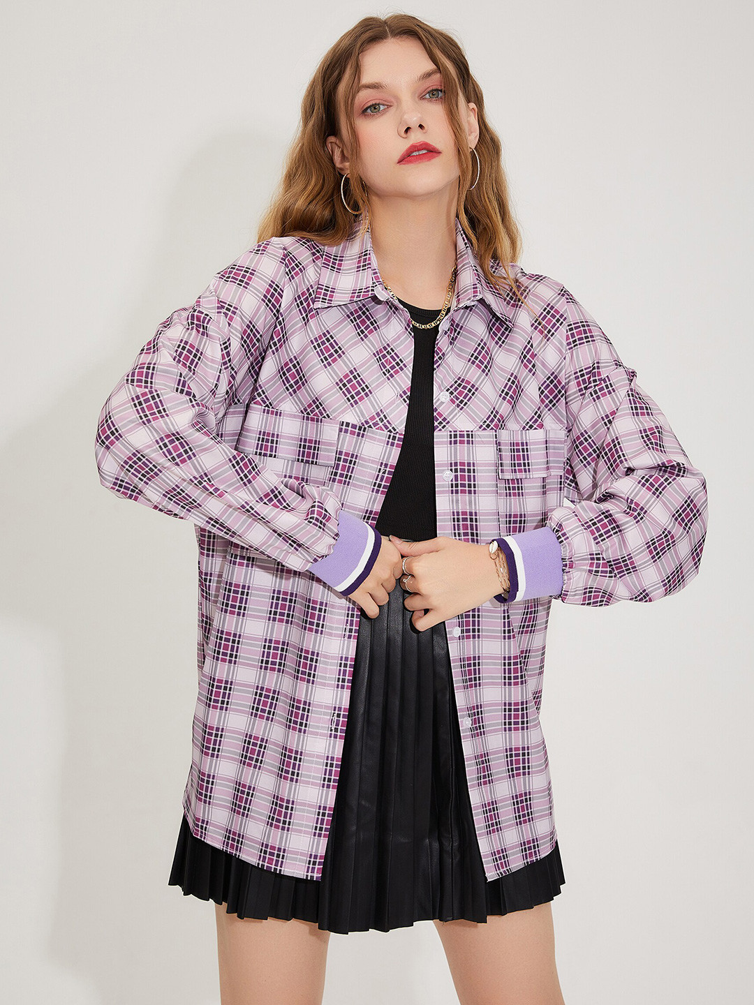 

URBANIC Purple Checked Shirt Style Top