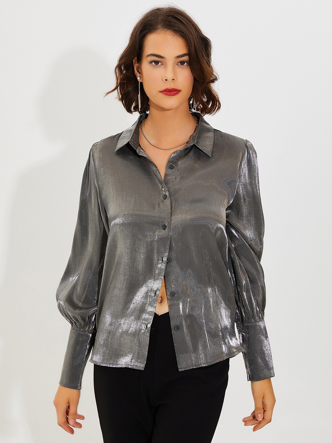 

URBANIC Grey Shirt Style Top