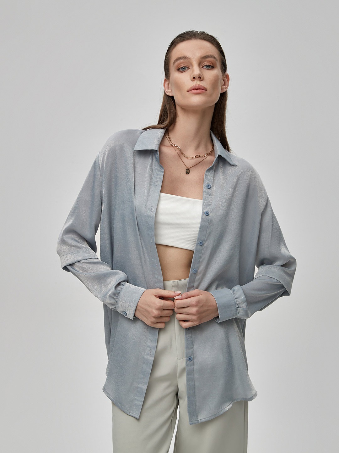 

URBANIC Grey Shirt Style Longline Top
