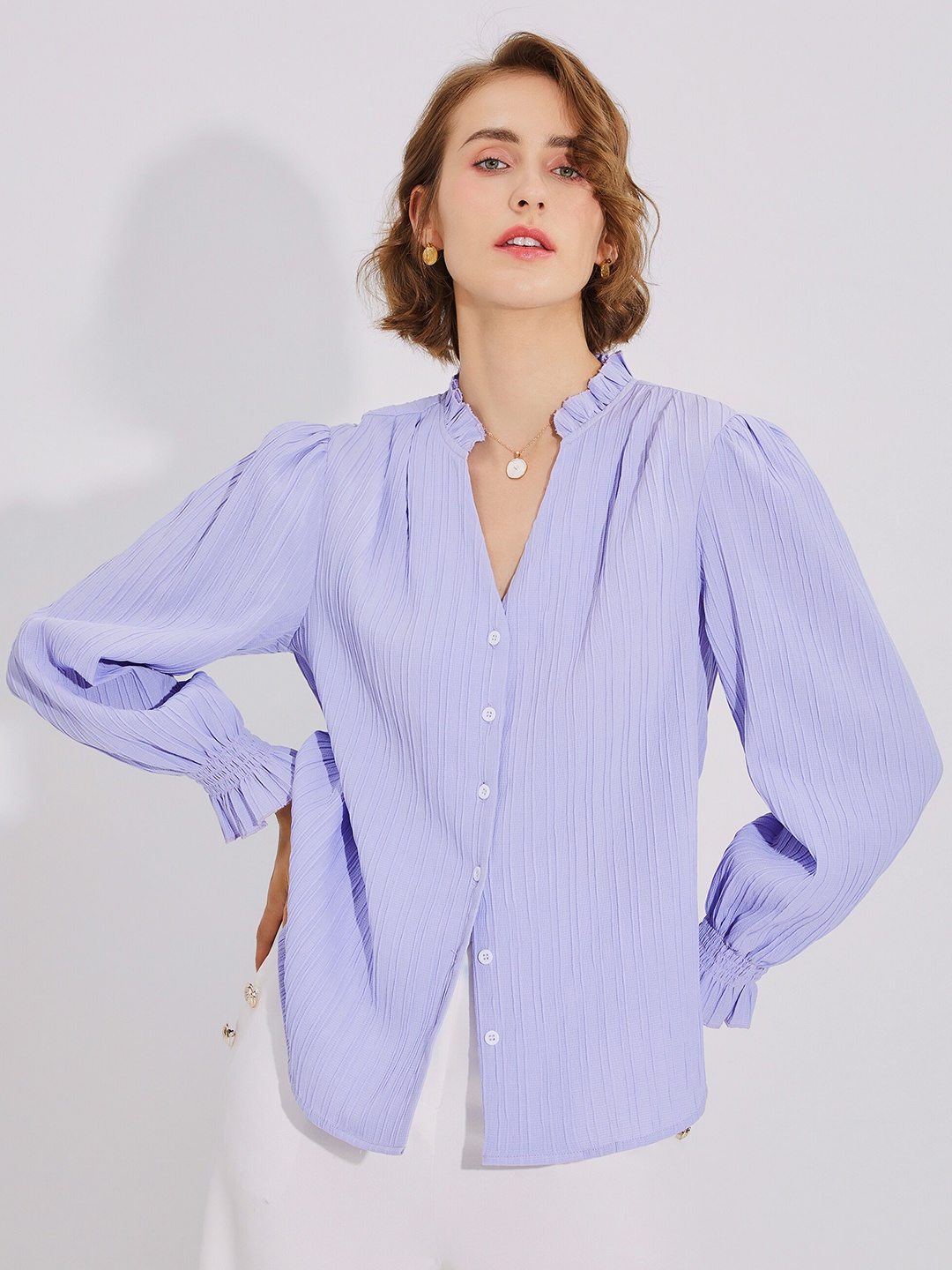 

URBANIC Purple Striped Shirt Style Top