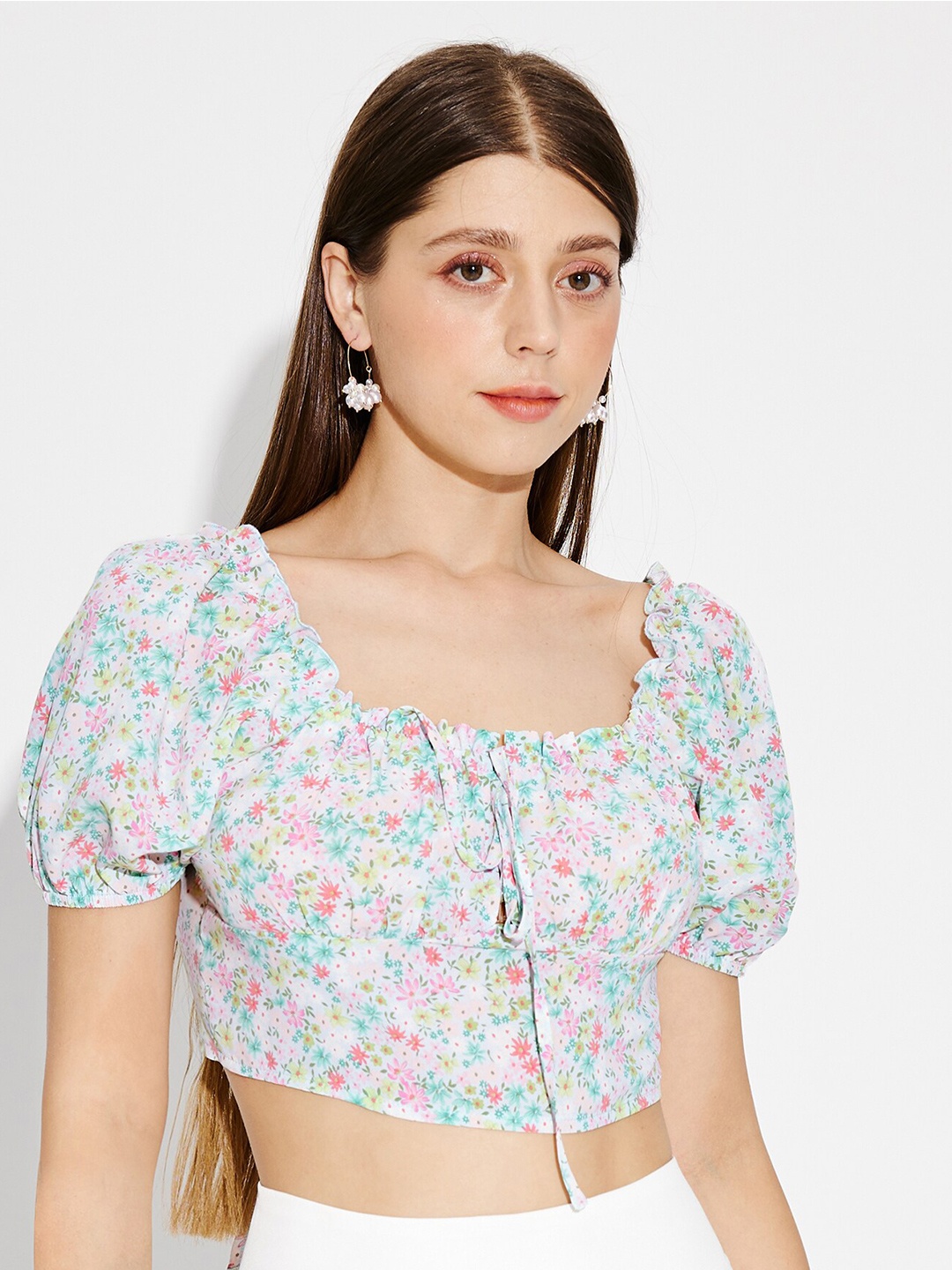 

URBANIC Blue Floral Print Blouson Top