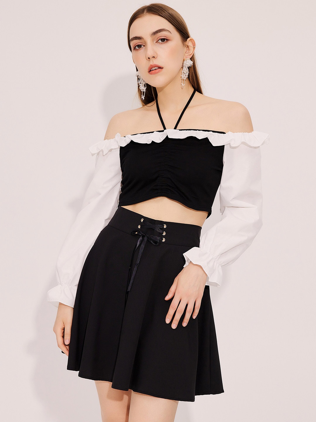 

URBANIC Black Off-Shoulder Bardot Crop Top