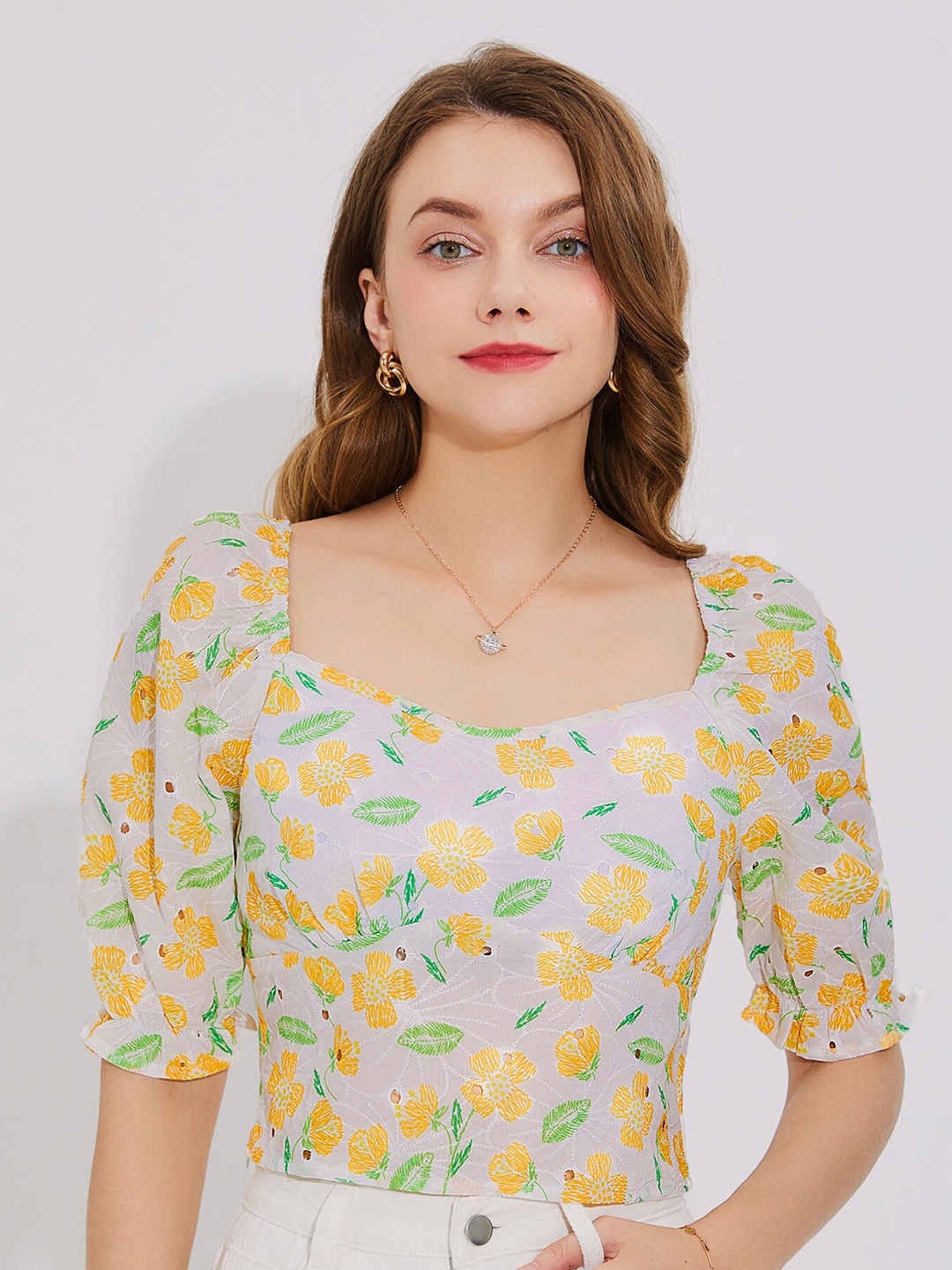 

URBANIC Yellow Floral Print Top