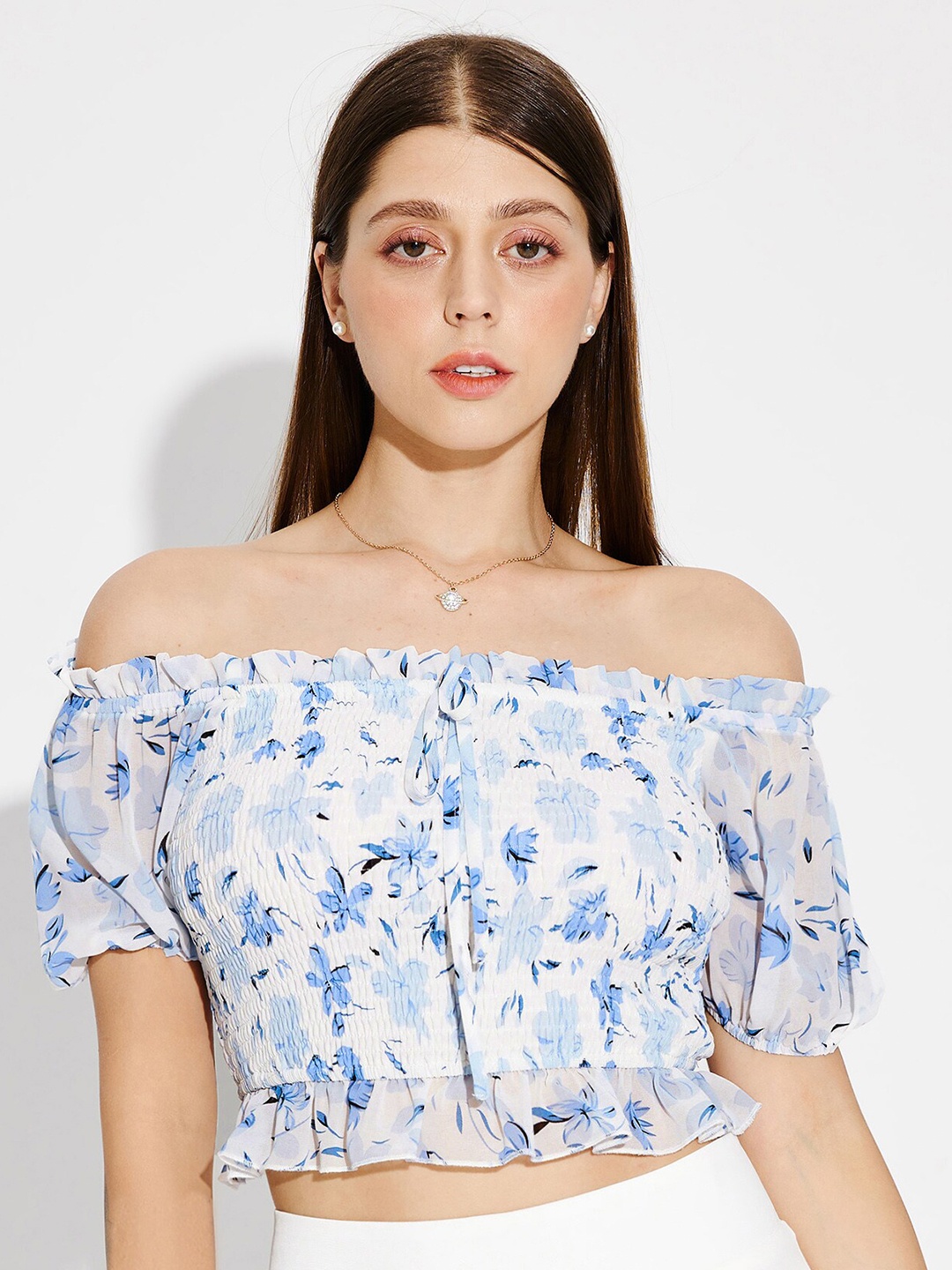 

URBANIC Blue Print Off-Shoulder Bardot Top