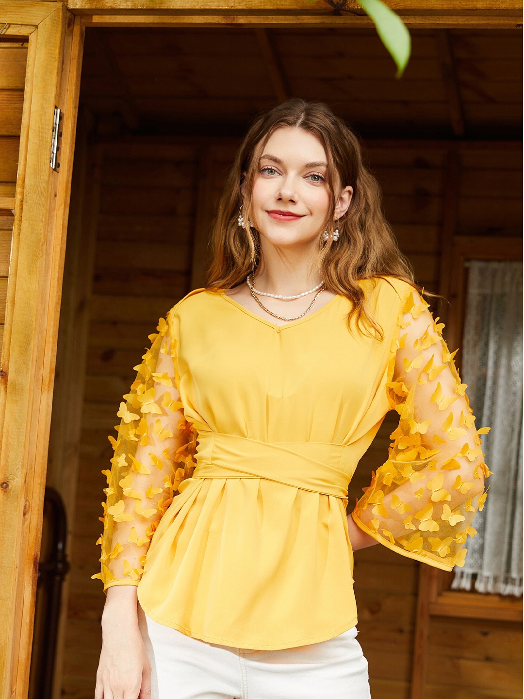 

URBANIC Yellow Cinched Waist Top