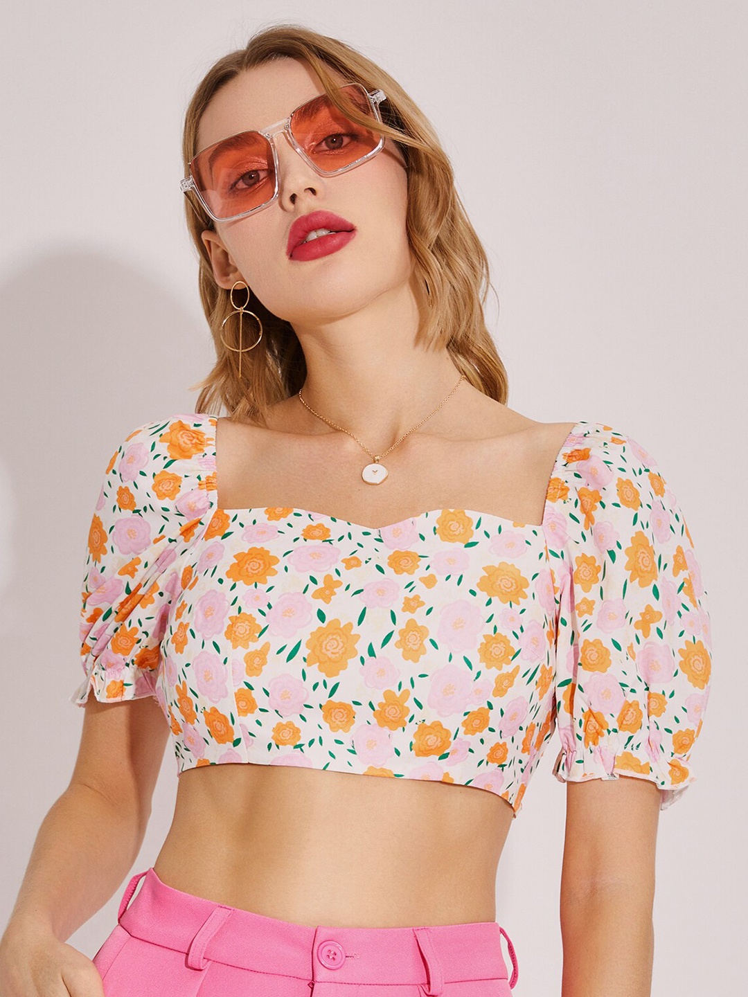 

URBANIC Pink Floral Print Top